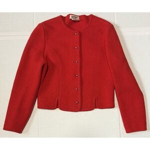 GERARD WORKS - Women's 100% Wool Red Button Cardigan Sweater Jacket -‎ Size 12